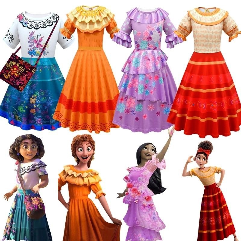 2022 Principessa Encanto Mirabel Abito in costume da festa Birthday Cosplay Fancy Encanto Dress for Kids