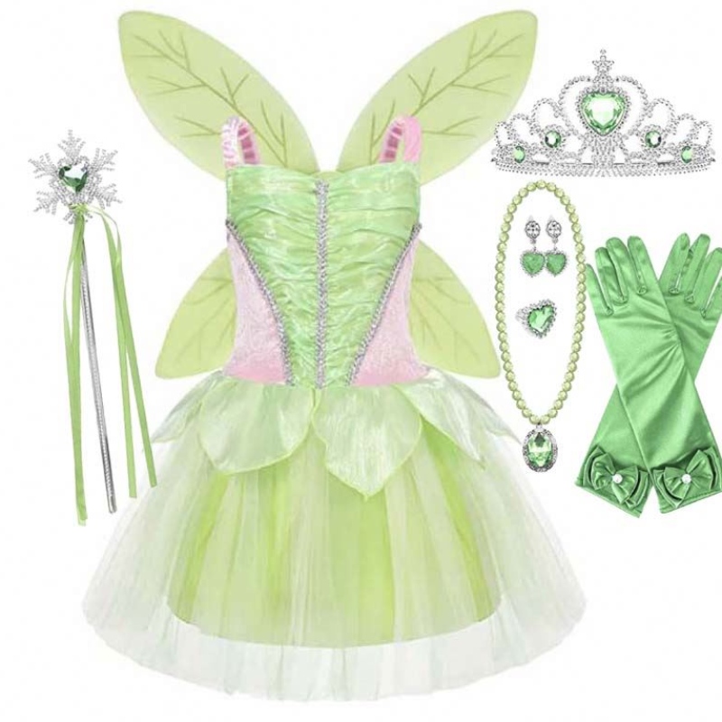 Halloween Cosplay NABINE GASCHI PARTIZZA GRANDE FLOORE VERDE FAIRA TINKER BELL BELL CANTRO con ali farfalle Imposta HCTB-005