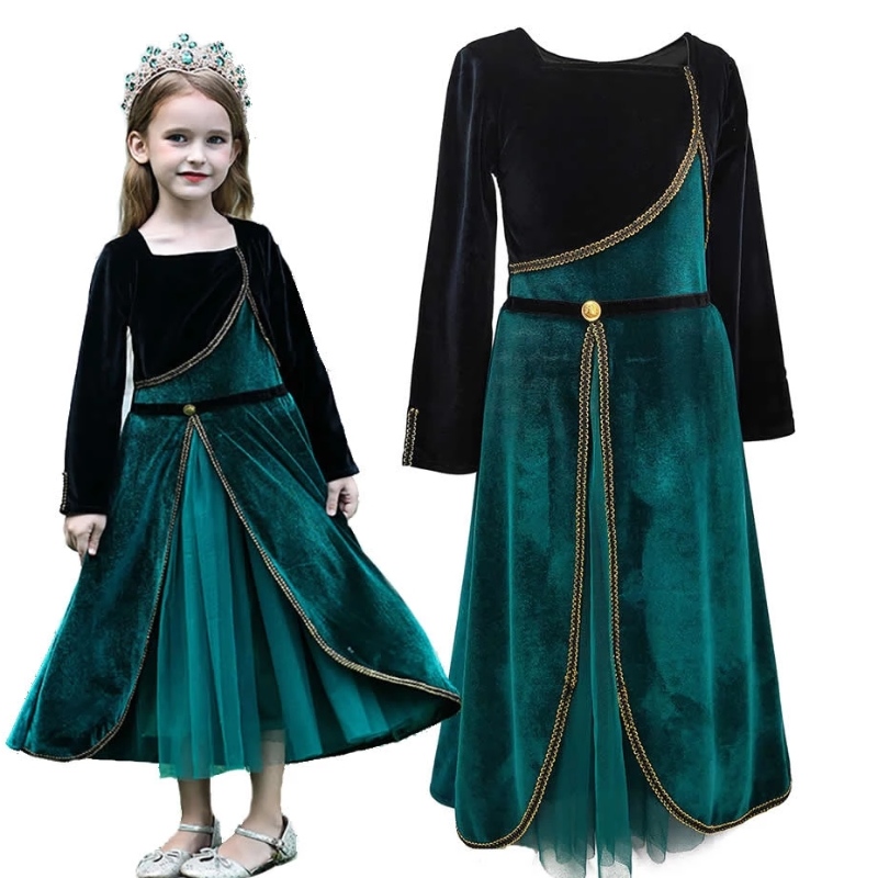 Elegante vestito Anna per ragazze a maniche lunghe Velvet Kids Halloween Feste COSTRUI PRINCIPEST