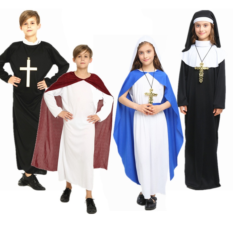 I costumi di Halloween mascherati per i ragazzi abiti da sacerdoti padri missionari costumi di cristianesimo gesuita per bambini