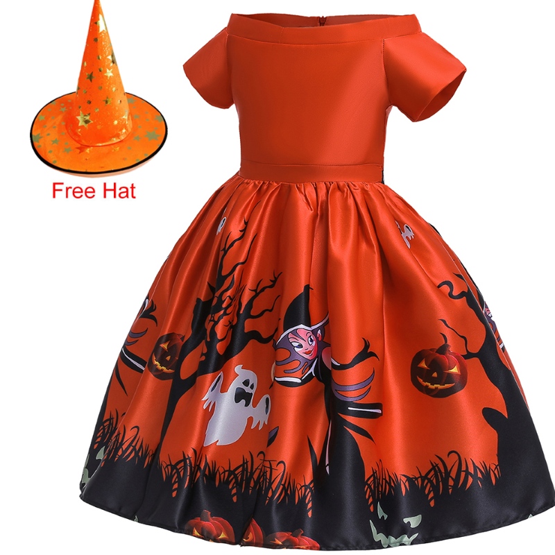 Costume per bambini di Amazon Halloween Cosplay Costume di stampa mascherata vestito di prestazione + cappello