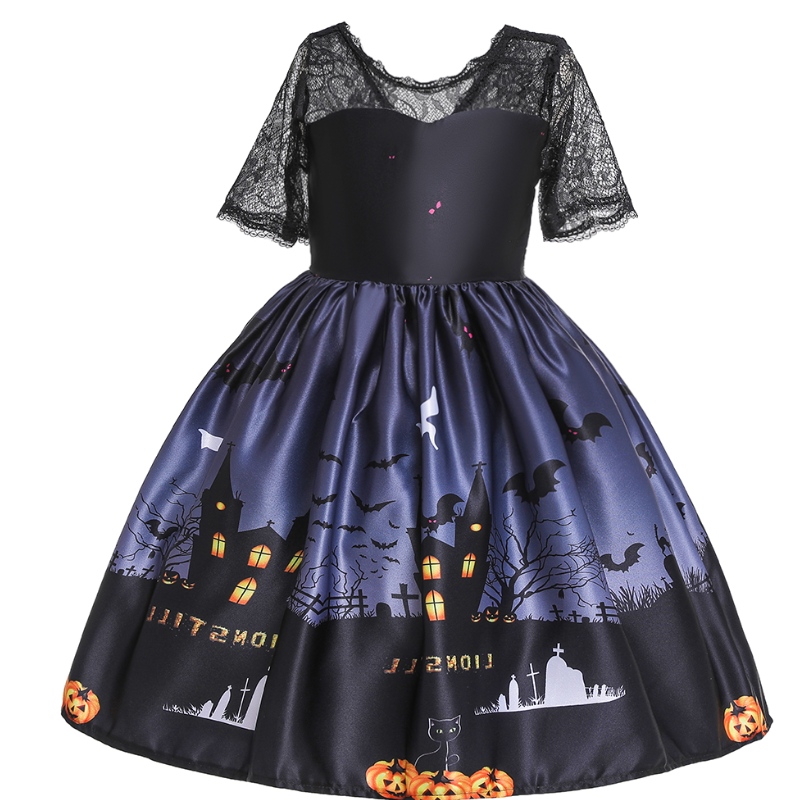 Abito da principessa di Halloween vestito in pizzo top abito con stampa fantasma per bambini